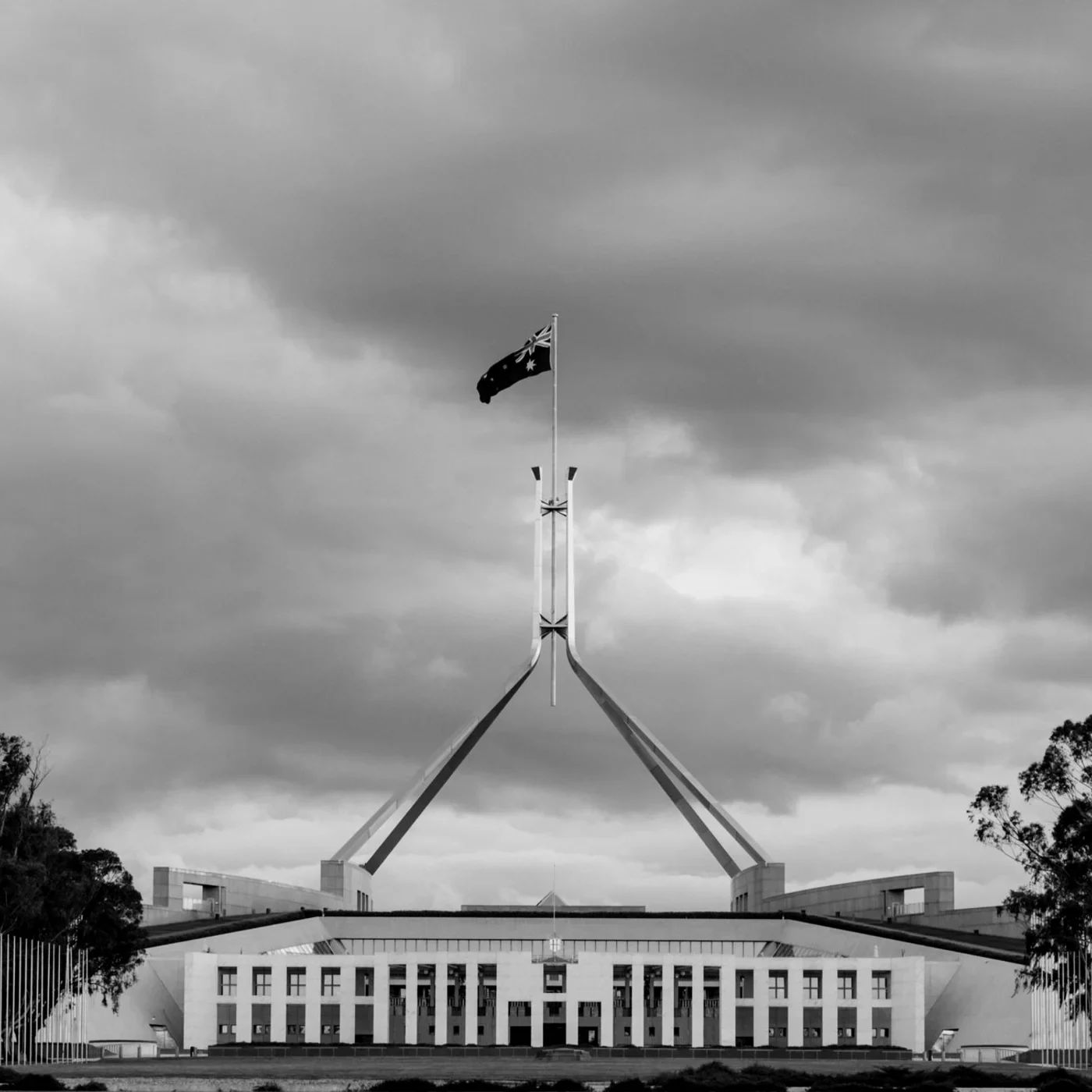 Parliament House in Canberra at dusk