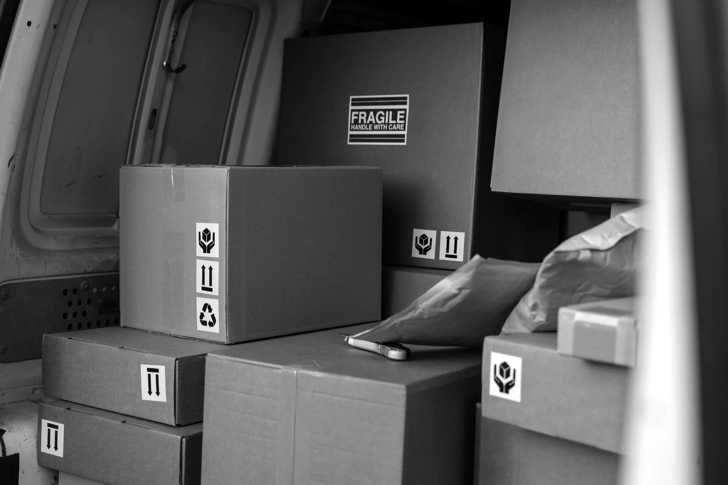 A delivery van loaded with parcels