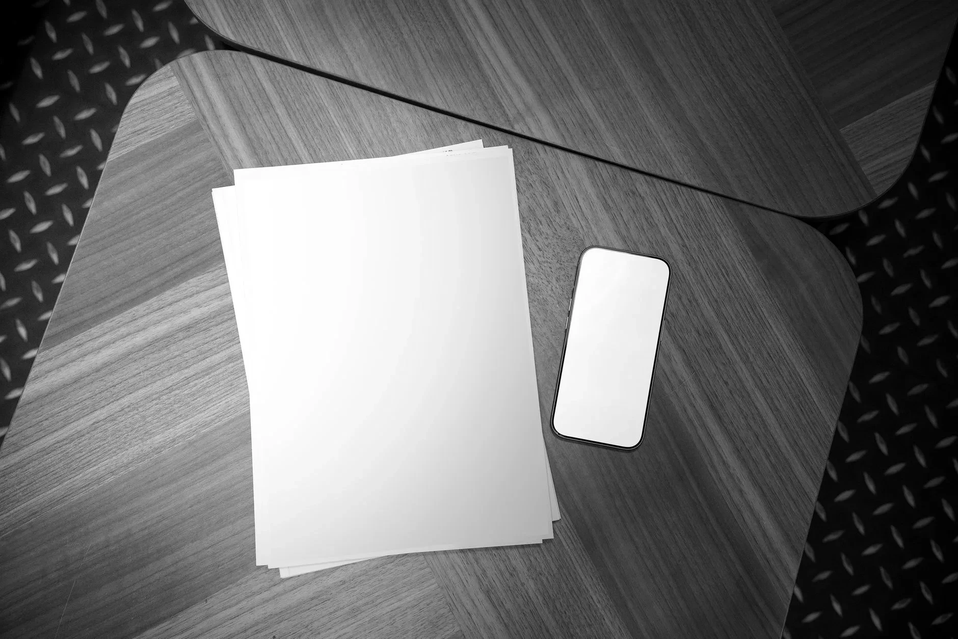 Blank brand collateral laid out on a desk, ready for identity work
