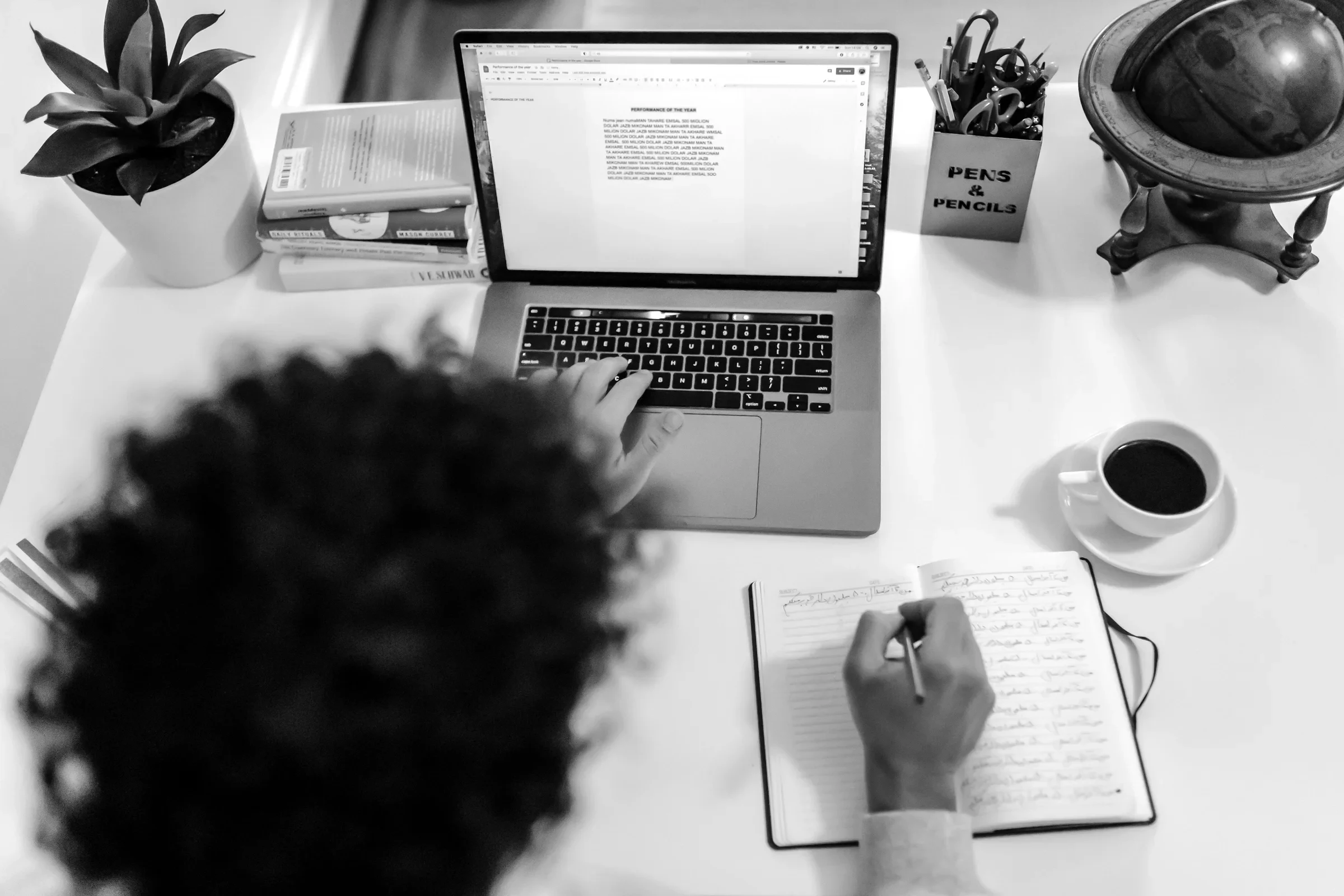 Drafting an article across notebook and laptop