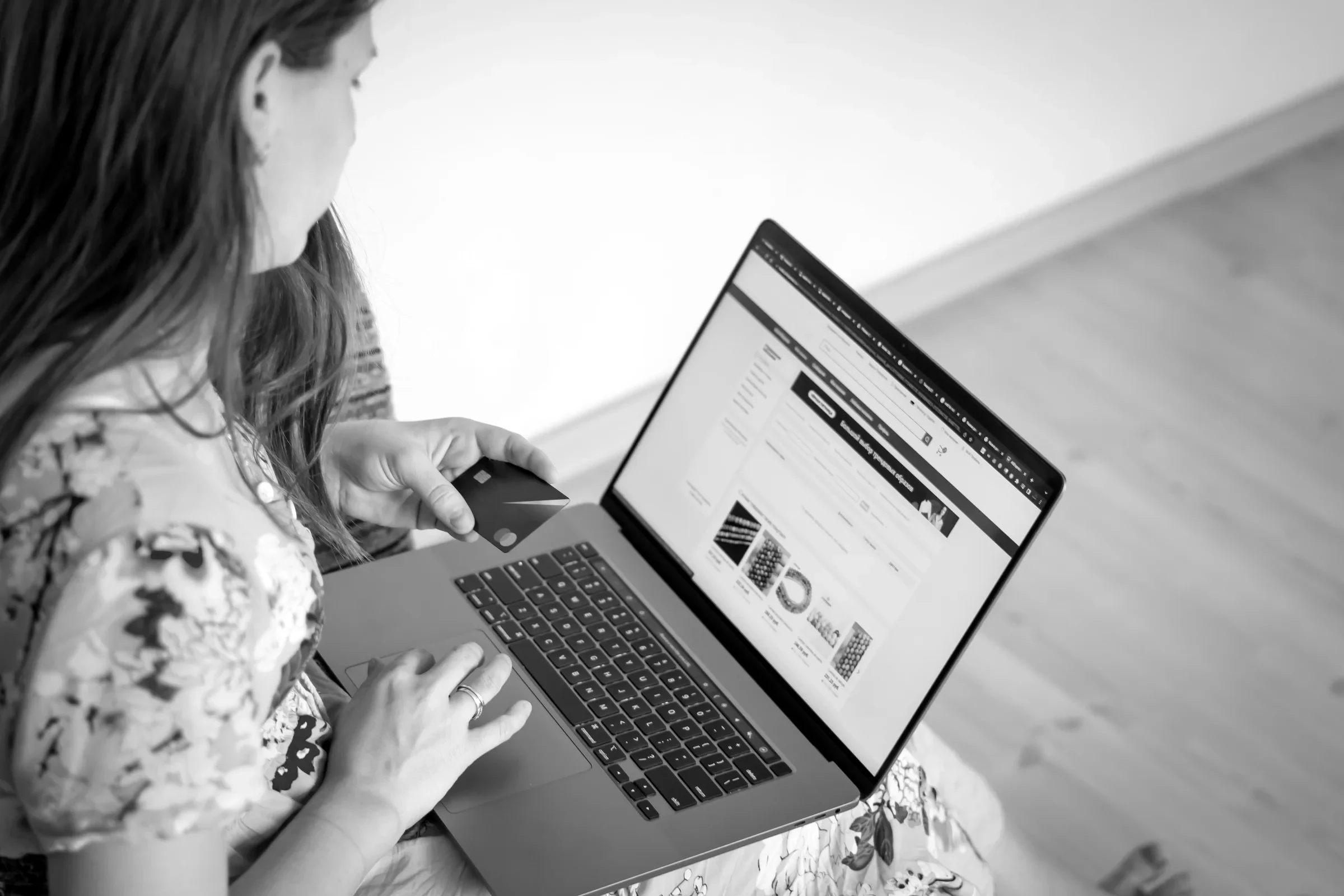 Shopping online with a card in hand