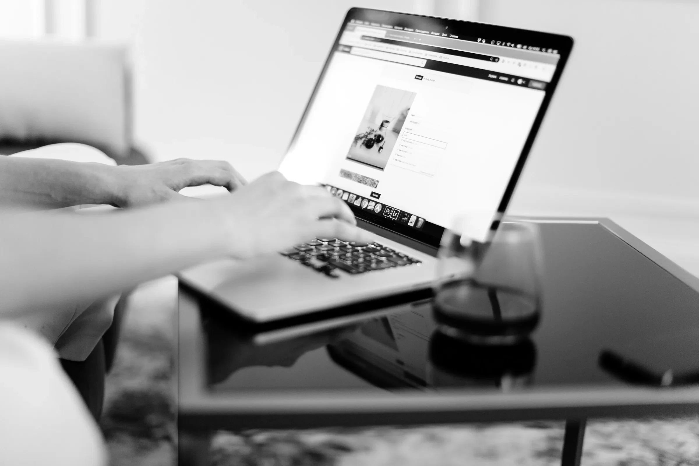 Editing a website page on a laptop