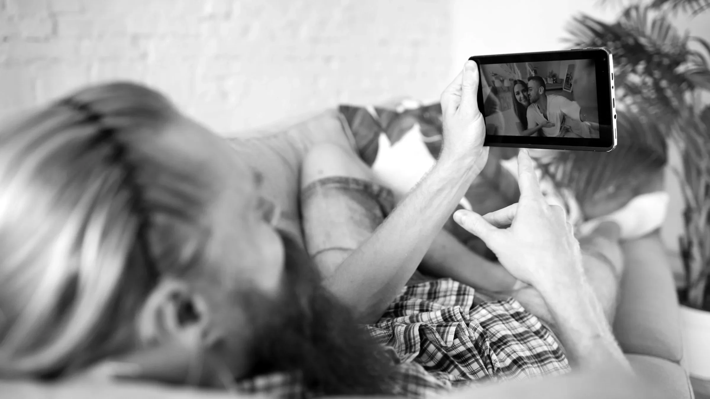 Watching a video on a tablet at home