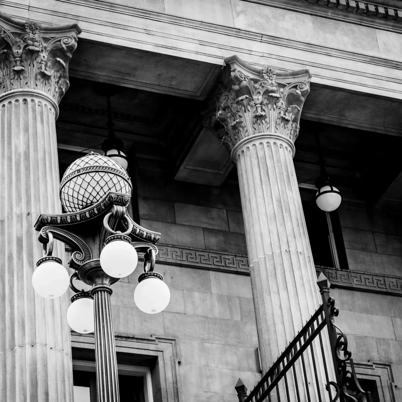 The classical columned facade of a courthouse