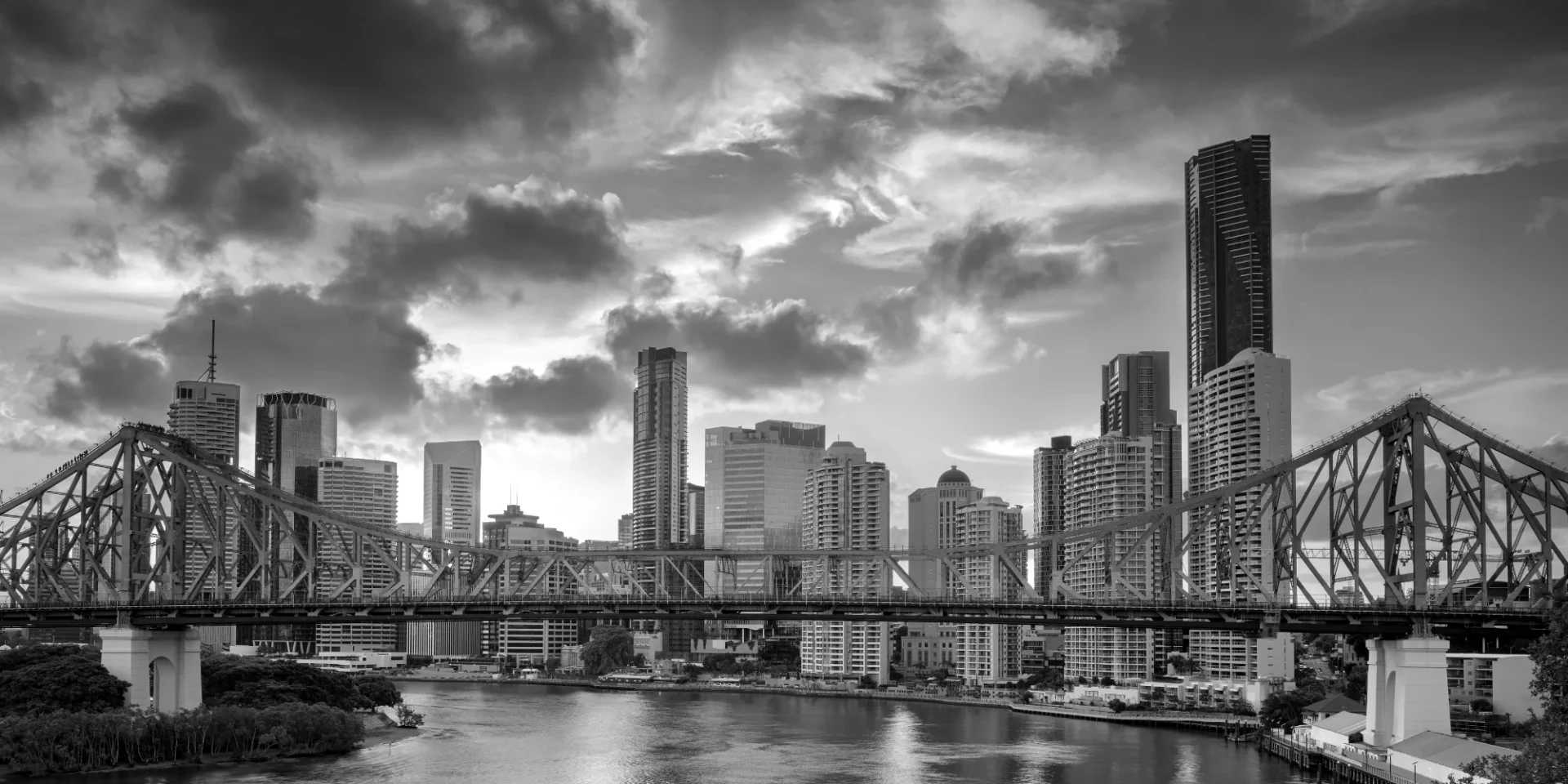 The Story Bridge and Brisbane skyline at sunset